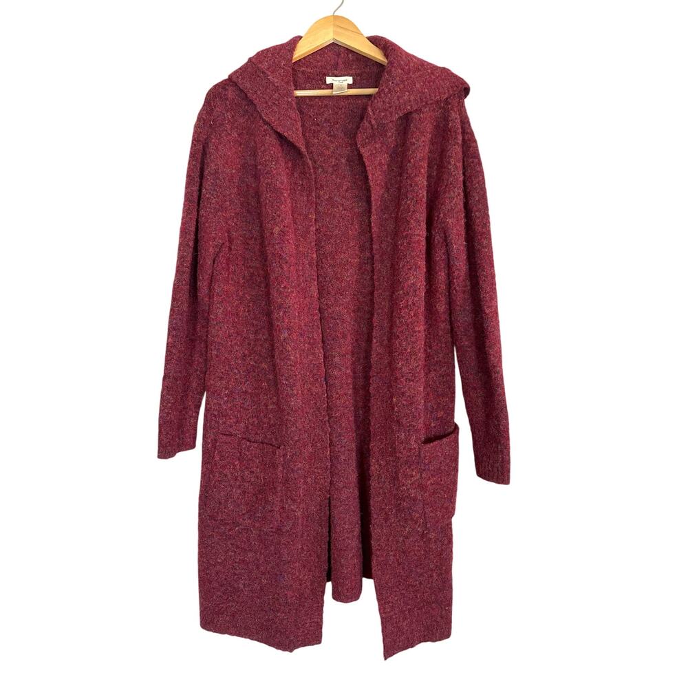 Max Studio Red Soft Fuzzy Open Duster Small Lagenlook Oversized Hooded Long Line